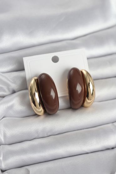 Damla Model Kahverengi Vintage Gold Renk Kadın Küpe - TJ-BKP11668