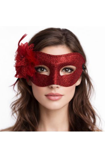 Kırmızı Simli Tüylü B Maskesi – Kadın Parti &amp Maskeli B Maskesi
