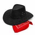Çuk Kovboy Şapka Siyah &amp Kırmızı Bandana Seti
