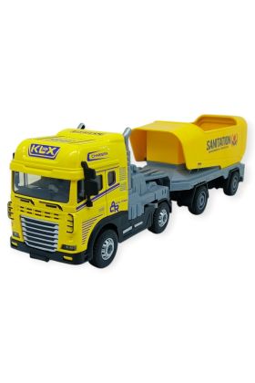 Metal Tır 1:24 - Sesli Işıklı Taşıyıcı Dorseli Tır 30 cm - Sarı