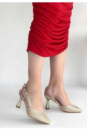 Minde Gold Cilt Simli Topuklu Ayakkabı