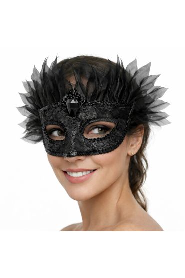 Siyah Taşlı Venedik Maskesi Lüks Tüllü Parti Maskesi