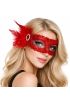 Kırmızı Taşlı Venedik Parti Maskesi – Tüylü Payetli