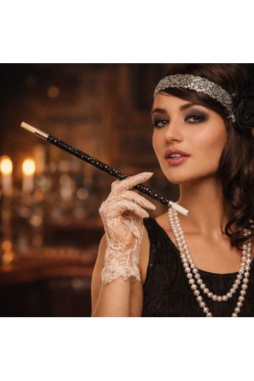 30 cm Siyah Payetli Sigara Tutacağı – 1920’ler Gatsby Parti Aksesuarı