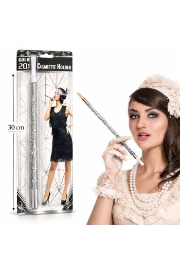 30 cm Gümüş Payetli Sigara Tutacağı – 1920’ler Gatsby Parti Aksesuarı