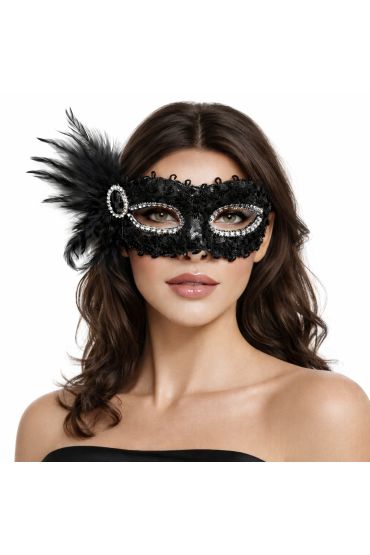 Siyah Taşlı Venedik Parti Maskesi – Tüylü Payetli