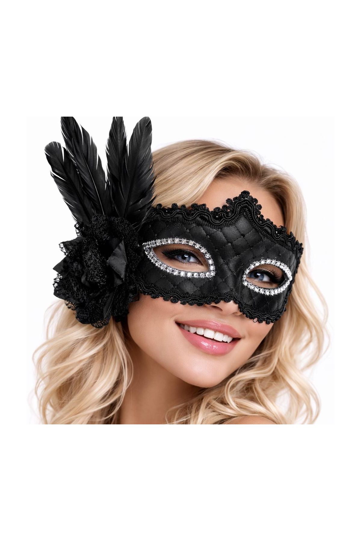 Siyah Tüylü Venedik Lüks B Maskesi