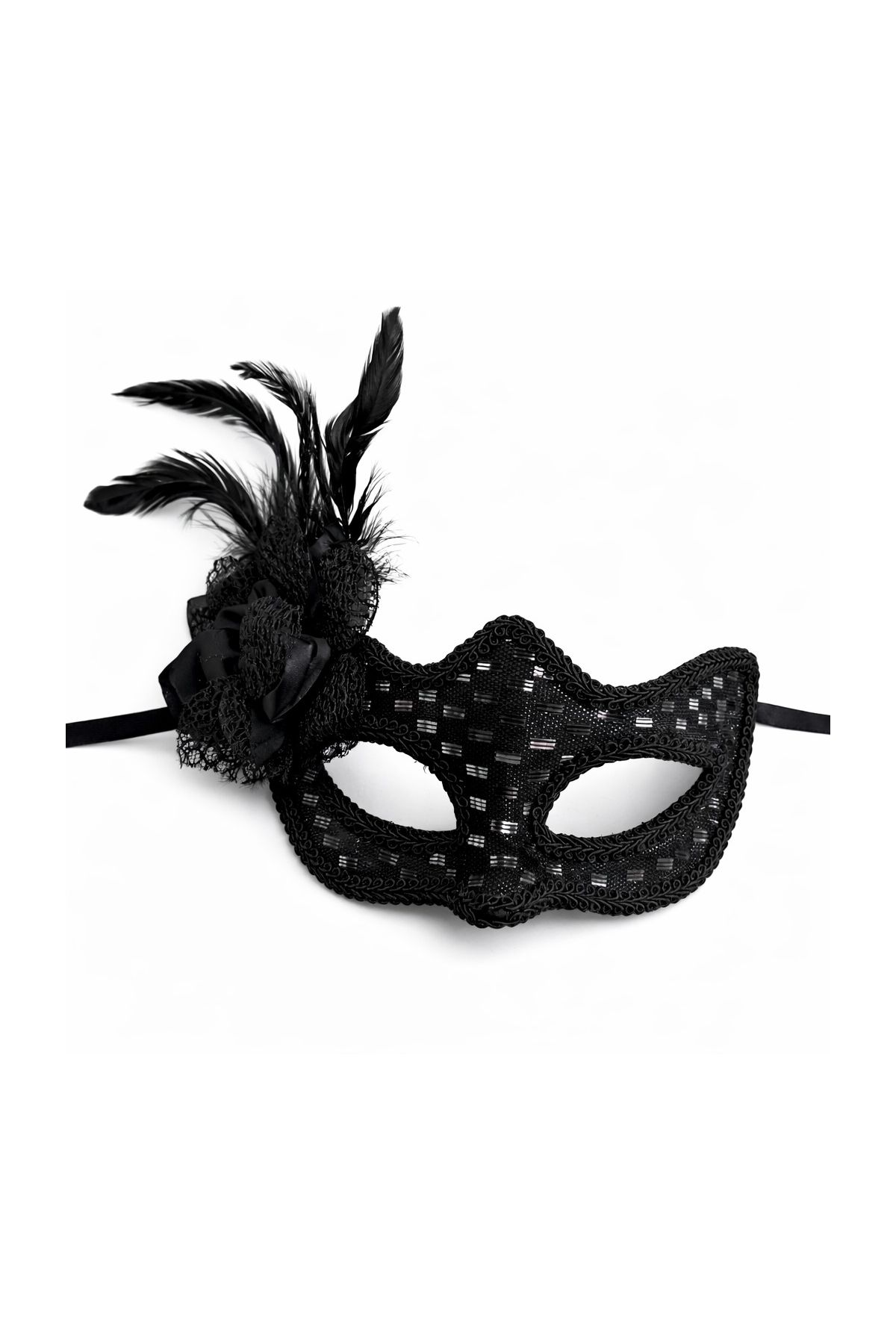 Siyah Tüylü B Maskesi Kadın Parti Aksesuarı