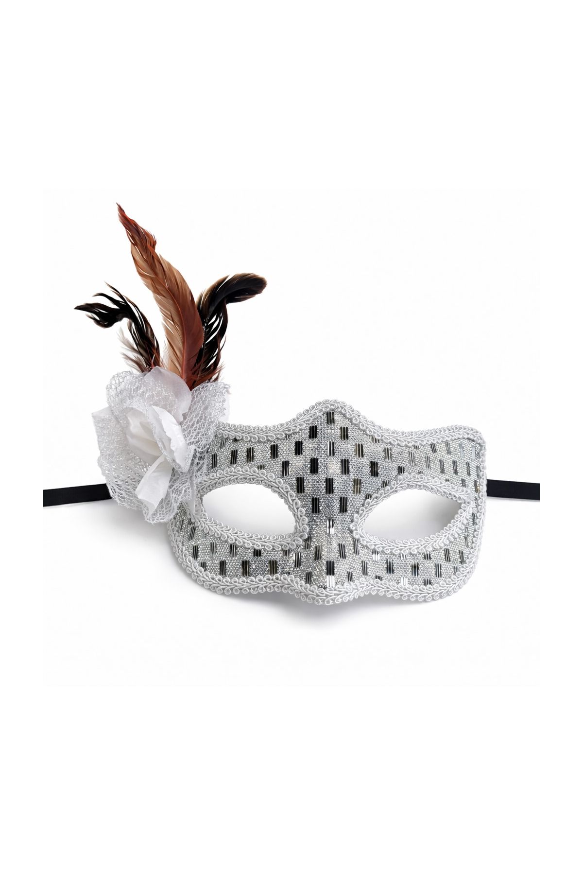 Gümüş Renk Tüylü B Maskesi Kadın Parti Aksesuarı
