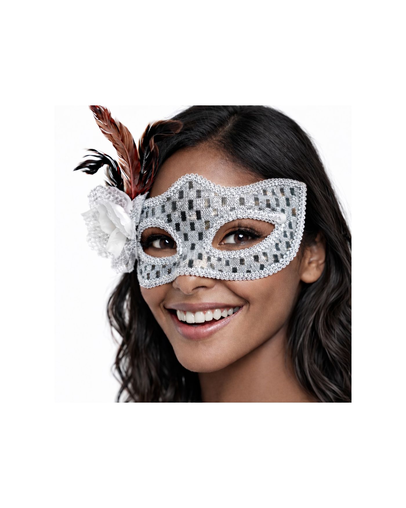 Gümüş Renk Tüylü B Maskesi Kadın Parti Aksesuarı