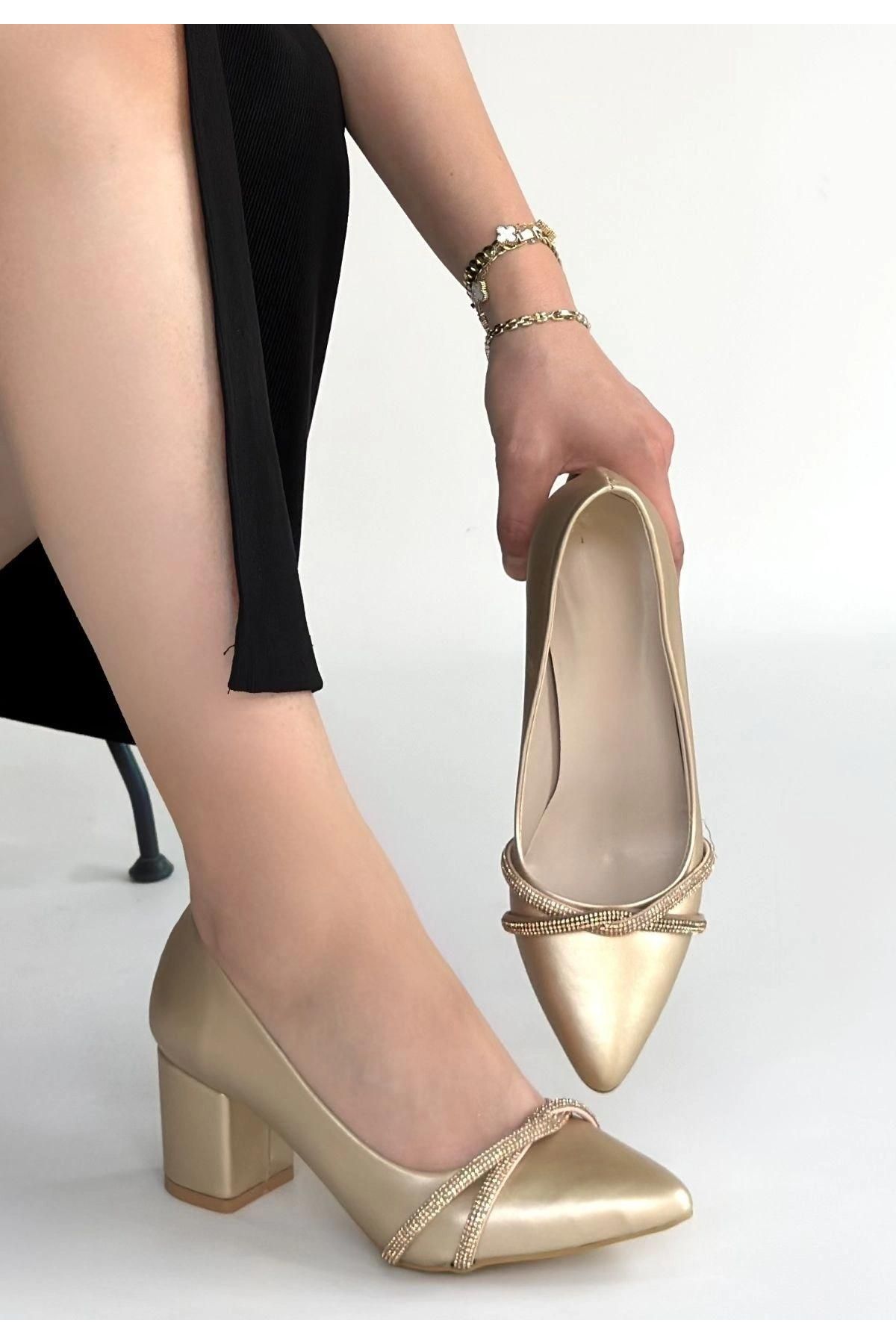 Re Gold Cilt Topuklu Ayakkabı