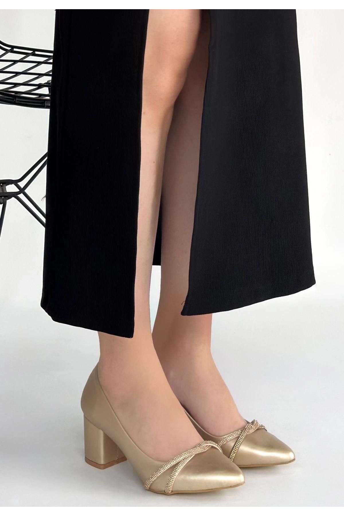 Re Gold Cilt Topuklu Ayakkabı
