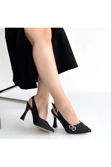 Jedda Siyah Simli Cilt Topuklu Ayakkabı