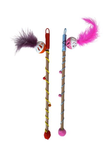 Karamel Sesli Toplu Tüylü Kedi Oltası 40-50 cm Renkli