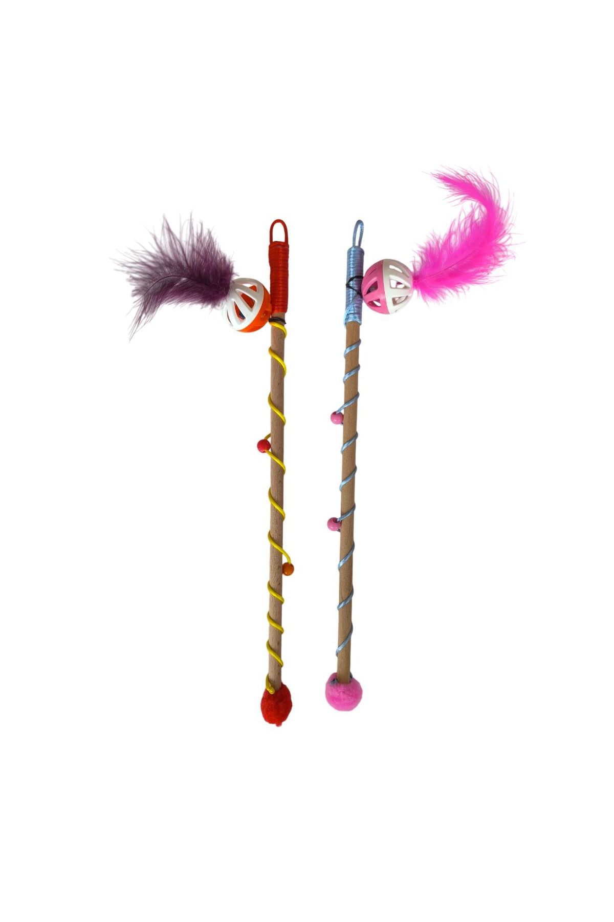 Karamel Sesli Toplu Tüylü Kedi Oltası 40-50 cm Renkli