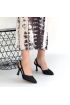 Minde Siyah Cilt Simli Topuklu Ayakkabı