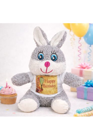Doğum Günü Tişörtlü Peluş Tavşan