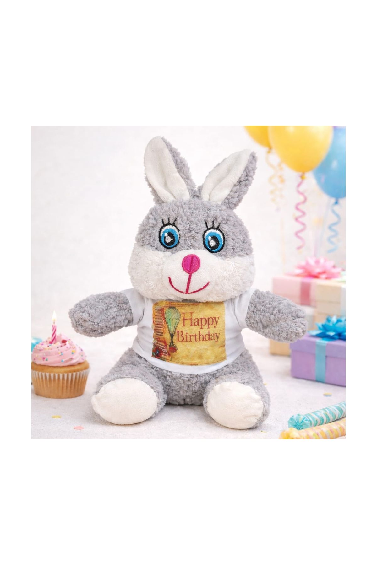 Doğum Günü Tişörtlü Peluş Tavşan