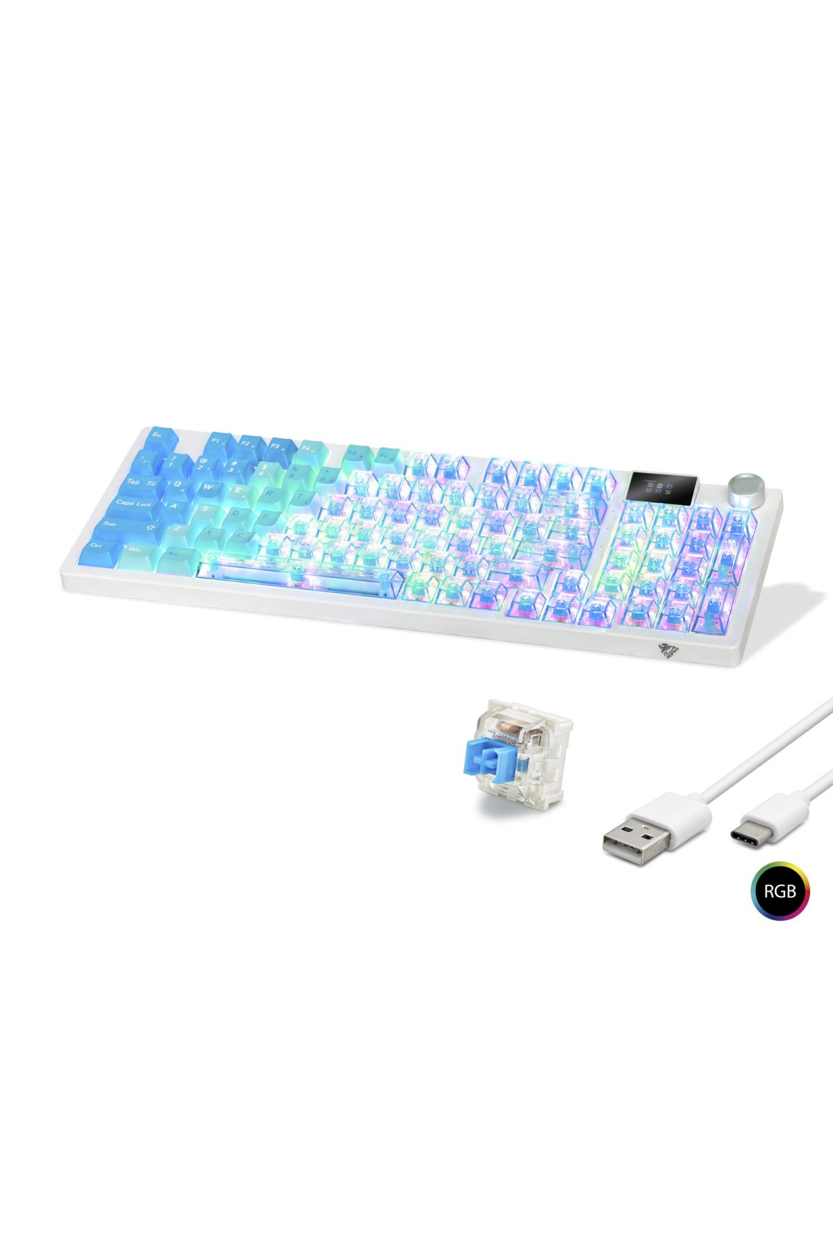 Kablosuz Mekanik Gaming Klavye Rgb Blue Switch 95 Tuş - Mavi Beyaz MF1705M