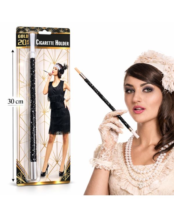 30 cm Siyah Payetli Sigara Tutacağı – 1920’ler Gatsby Parti Aksesuarı