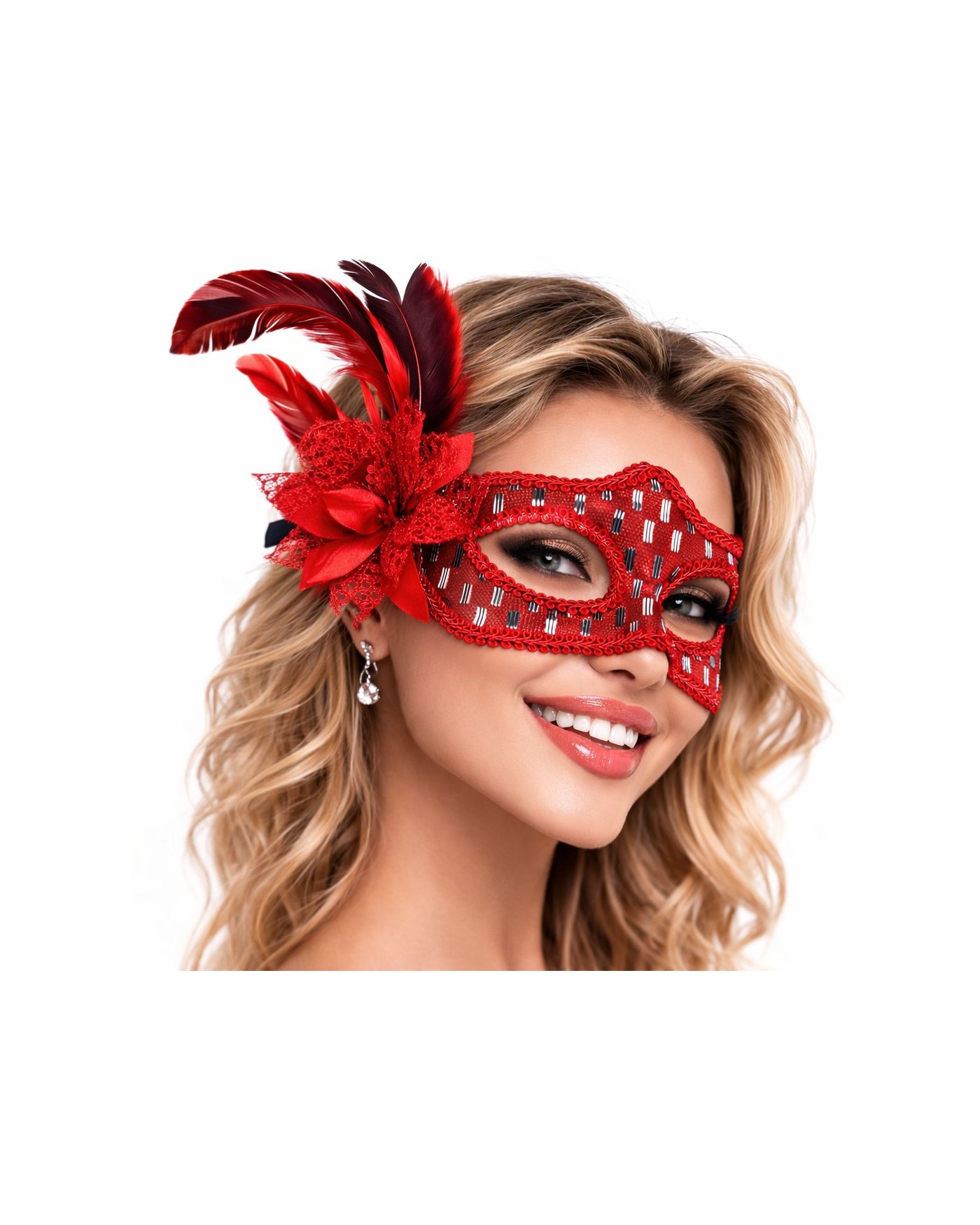 Kırmızı Tüylü Balo Maskesi Kadın Parti Aksesuarı
