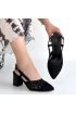 Poje Siyah Saten Tül Detaylı Topuklu Ayakkabı