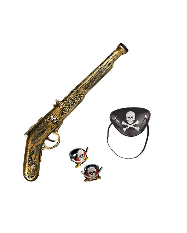 Oyuncak Korsan Tabancası Korsan Maskesi ve 2 Adet Korsan Yüzüğü Seti