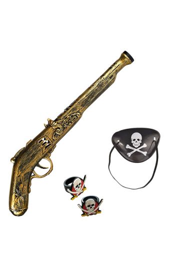 Oyuncak Korsan Tabancası Korsan Maskesi ve 2 Adet Korsan Yüzüğü Seti