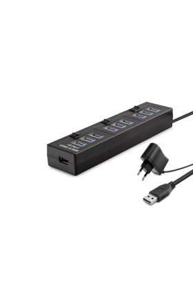 Usb Hub 10*Usb 1M Siyah ( Güç Adaptörlü) HDX7005
