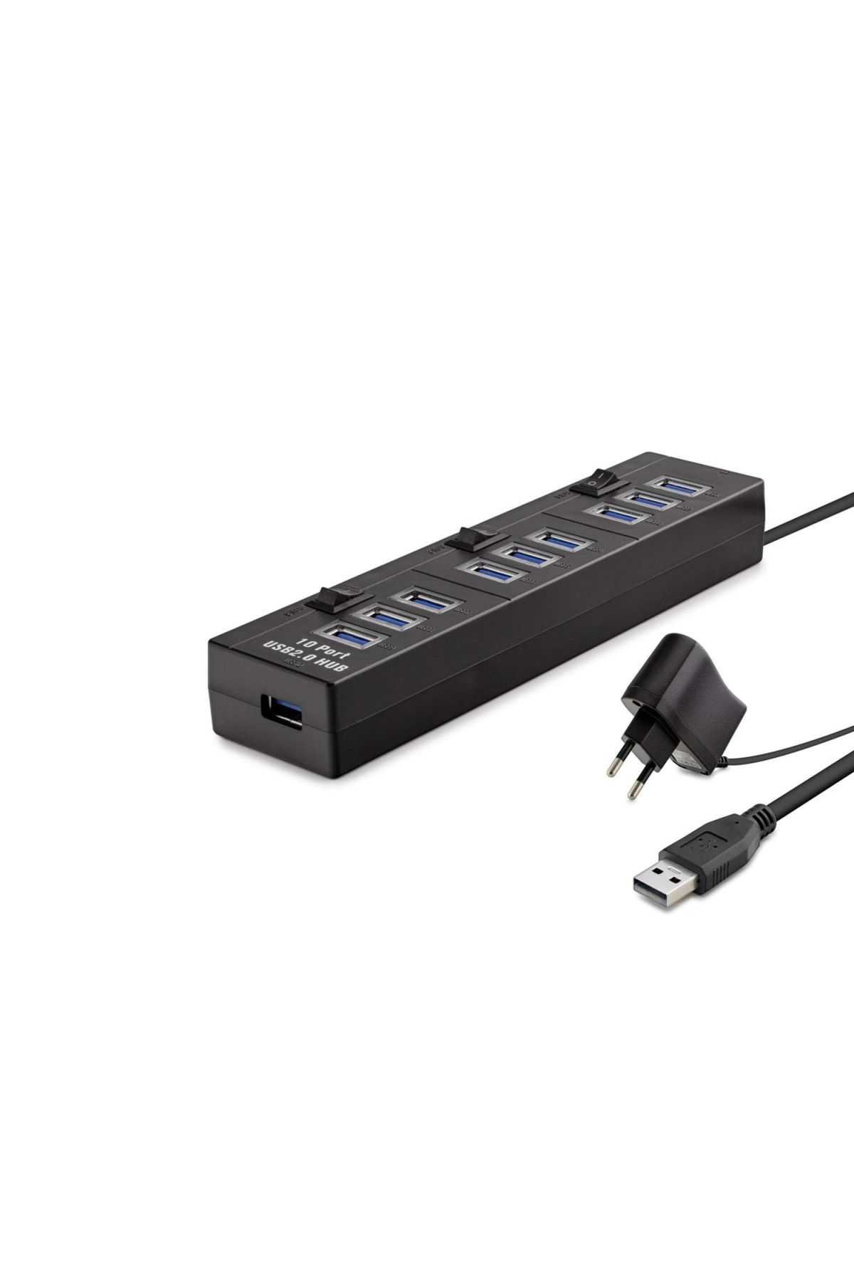 Usb Hub 10*Usb 1M Siyah ( Güç Adaptörlü) HDX7005