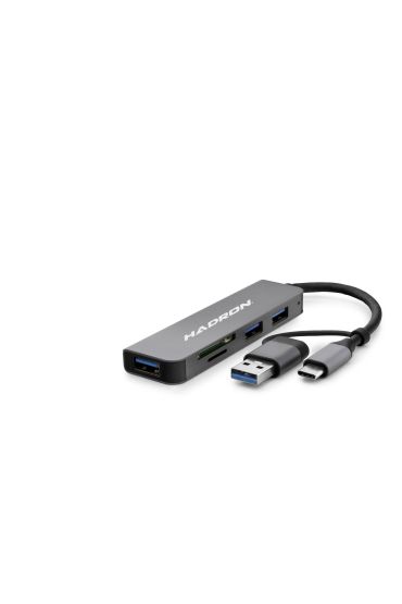 Usb 3.0 & Type-C Combo Hub Kart Okuyucu 5 Port - Gri HDX7826
