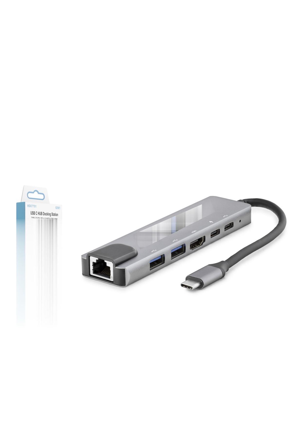 Type-C Combo Hub Hdmi 4K Usb 3.0 Lan 6 Port - Gri HDX7791