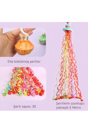 30 Şeritli Renkli Elle Atılan Konfeti – 5 Metre Uzayan Şerit Konfeti 1 Adet