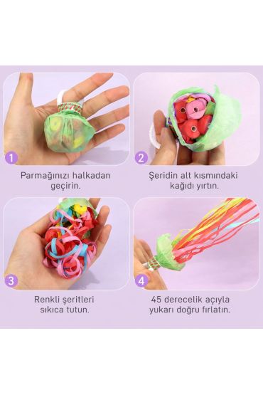 30 Şeritli Renkli Elle Atılan Konfeti – 5 Metre Uzayan Şerit Konfeti 1 Adet