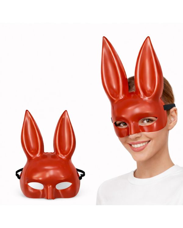 Uzun Kulaklı Kırmızı Lüks Tavşan Maskesi