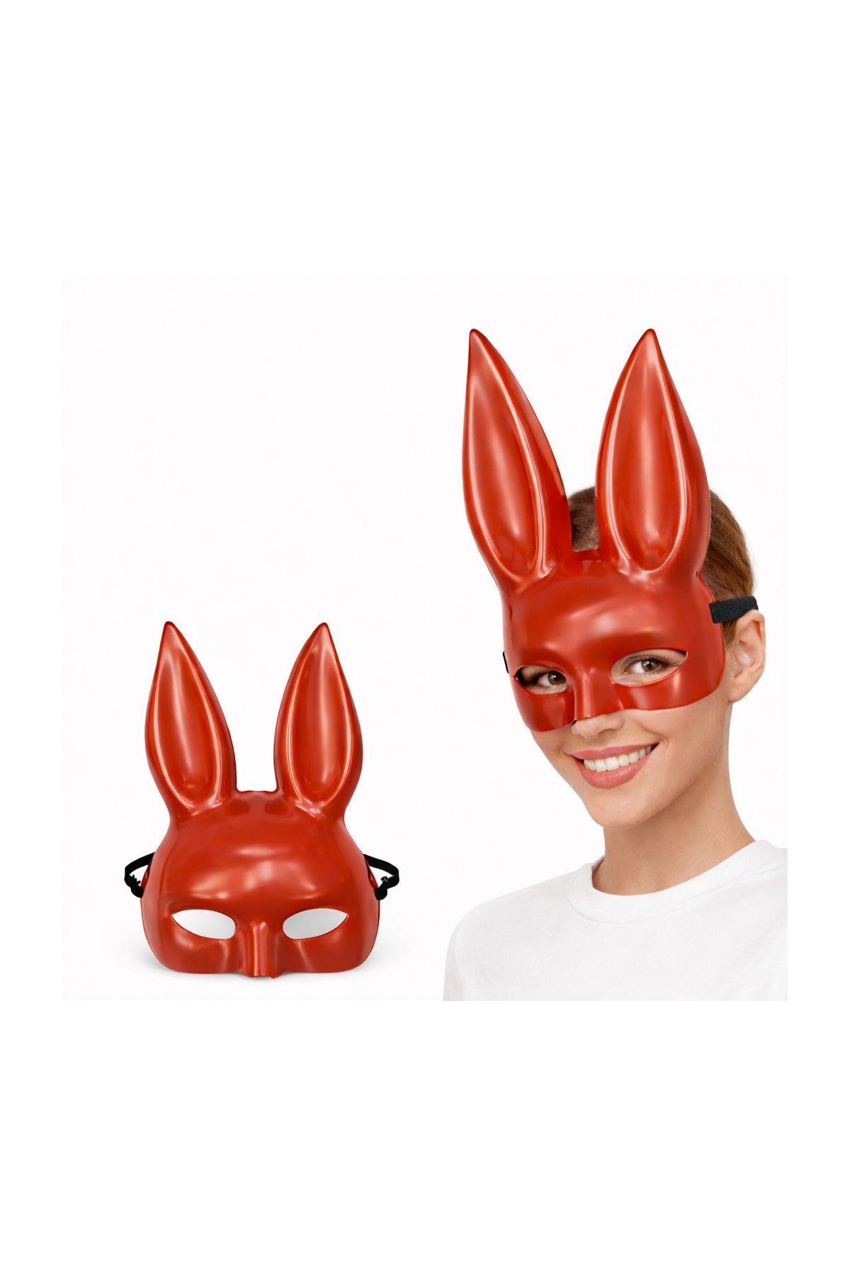 Uzun Kulaklı Kırmızı Lüks Tavşan Maskesi