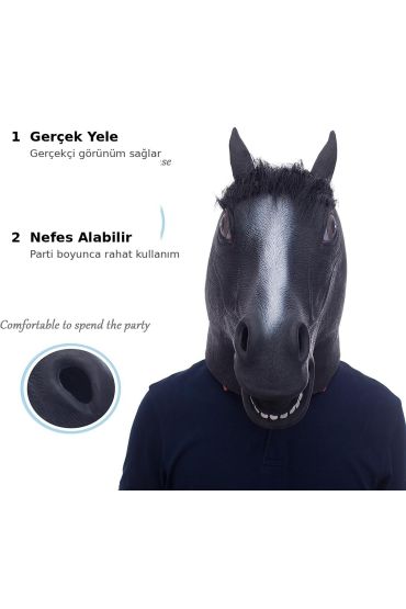 Gerçekçi At Kafası Maskesi Siyah Renk