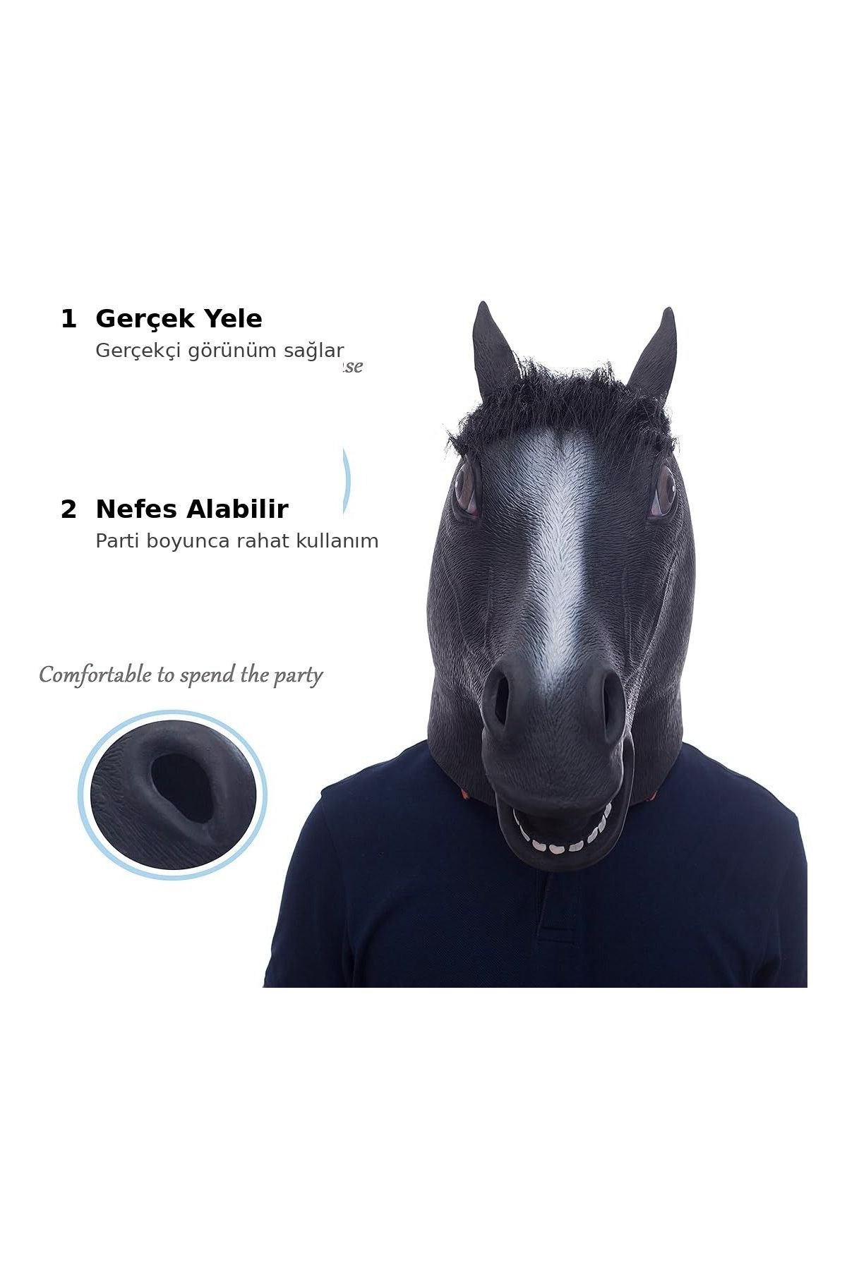 Gerçekçi At Kafası Maskesi Siyah Renk