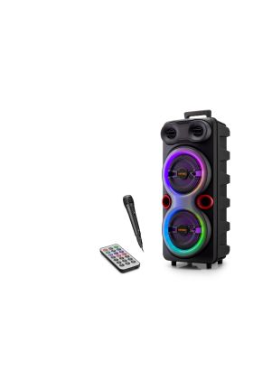 Bluetooth Karaoke Hoparlör Fm 2 X 8 Led’li Mikrofonlu Kumandalı 25.5 X 21 X 61 Cm - Siyah QS84