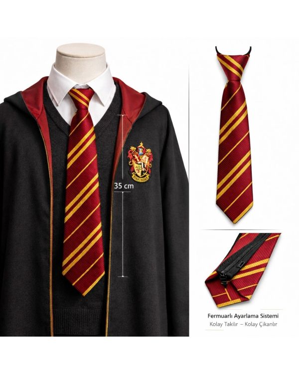 Harry Potter Gryffindor Fermuarlı Ayarlanabilir Kravat