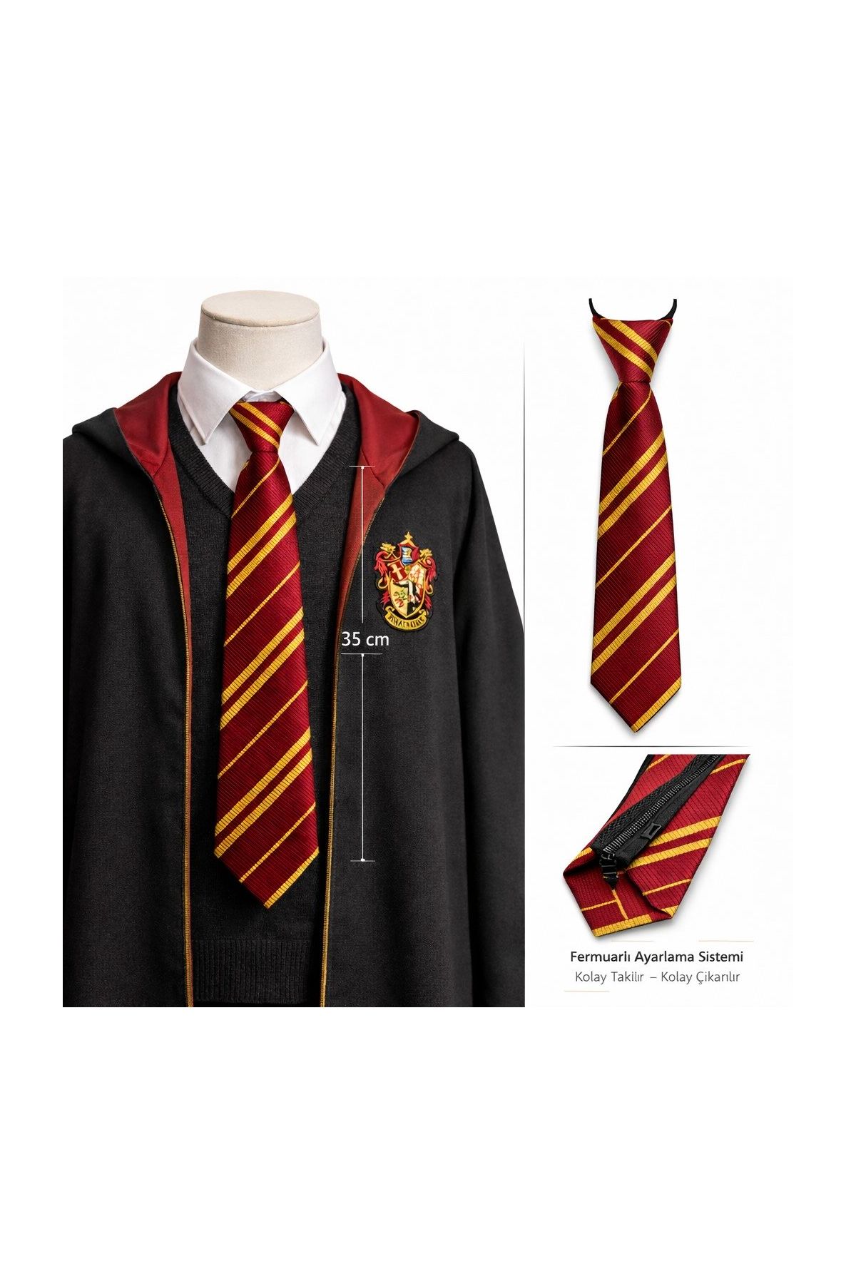 Harry Potter Gryffindor Fermuarlı Ayarlanabilir Kravat