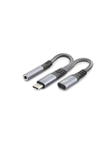 Type-C to 3.5 mm + Type-C Araç Şarj Ayırıcı Kablo - Siyah GJ-018