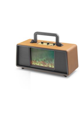 Bluetooth Solar Panelli Fm Radyo Usb Tf Nostaljik Hoparlör Rgb Alev Efektli - Kahverengi FP391S