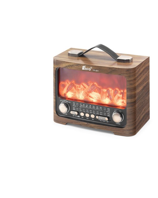 Bluetooth Fm Nostaljik Hoparlör Alev Efektli Usb Tf 25.7 X 14.5 X 19.4 Cm - Kahverengi FP821