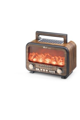 Bluetooth Solar Panelli Fm Radyo Usb Tf Nostaljik Hoparlör Alev Efektli 25 X 14.5 X 18 Cm - Kahverengi FP2393S