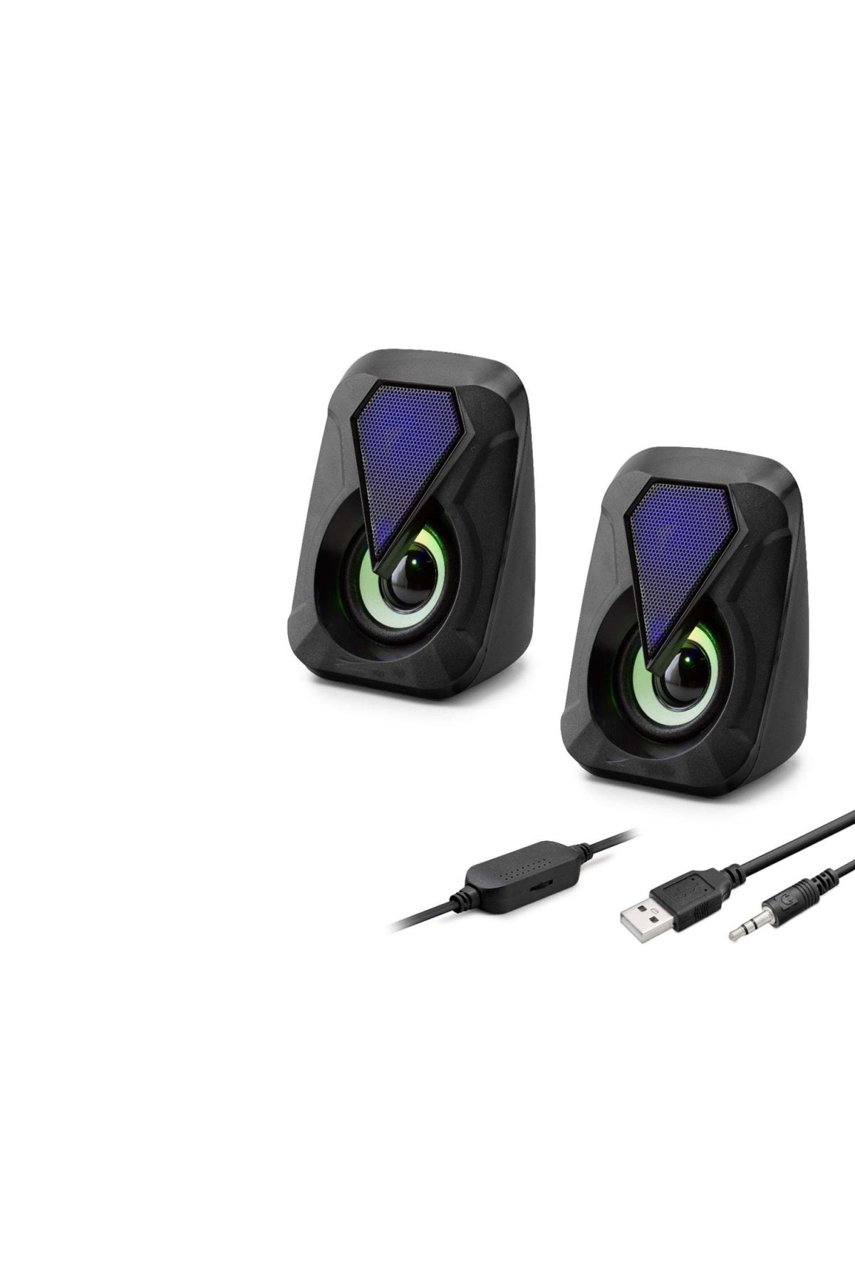 Masaüstü Hoparlör 1+1 USB + 3.5mm LED - Siyah HD6054