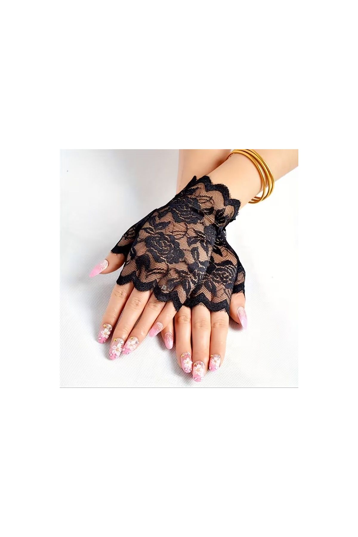 Siyah Dantel Parmaksız Kısa Eldiven