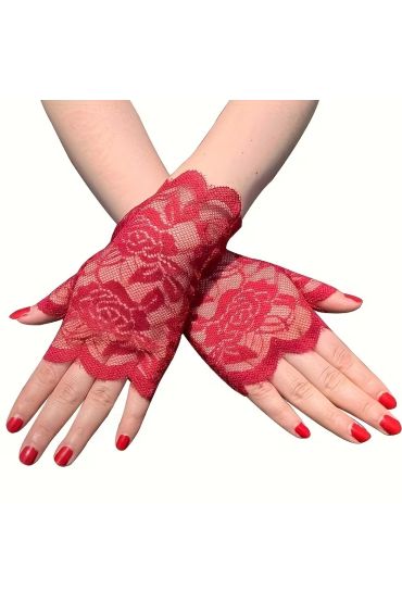 Kırmızı Dantel Parmaksız Kısa Eldiven