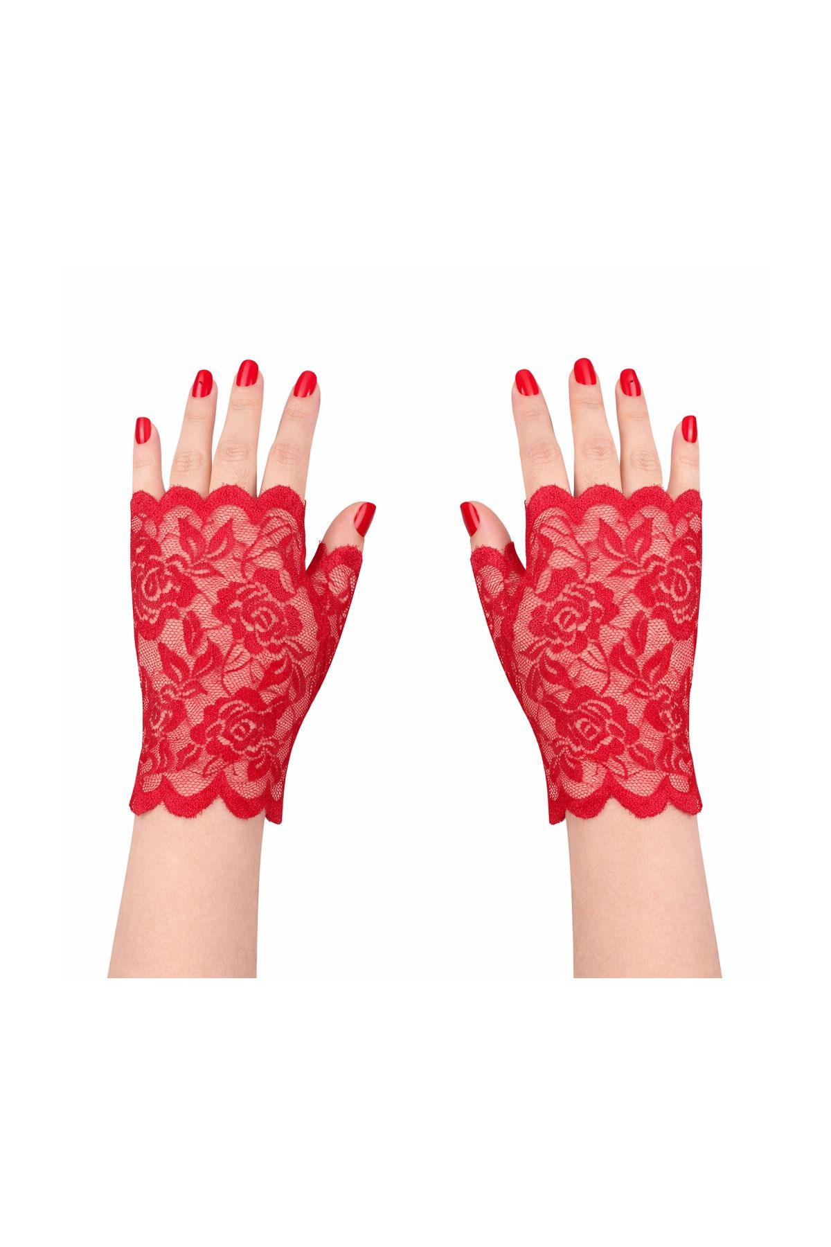 Kırmızı Dantel Parmaksız Kısa Eldiven