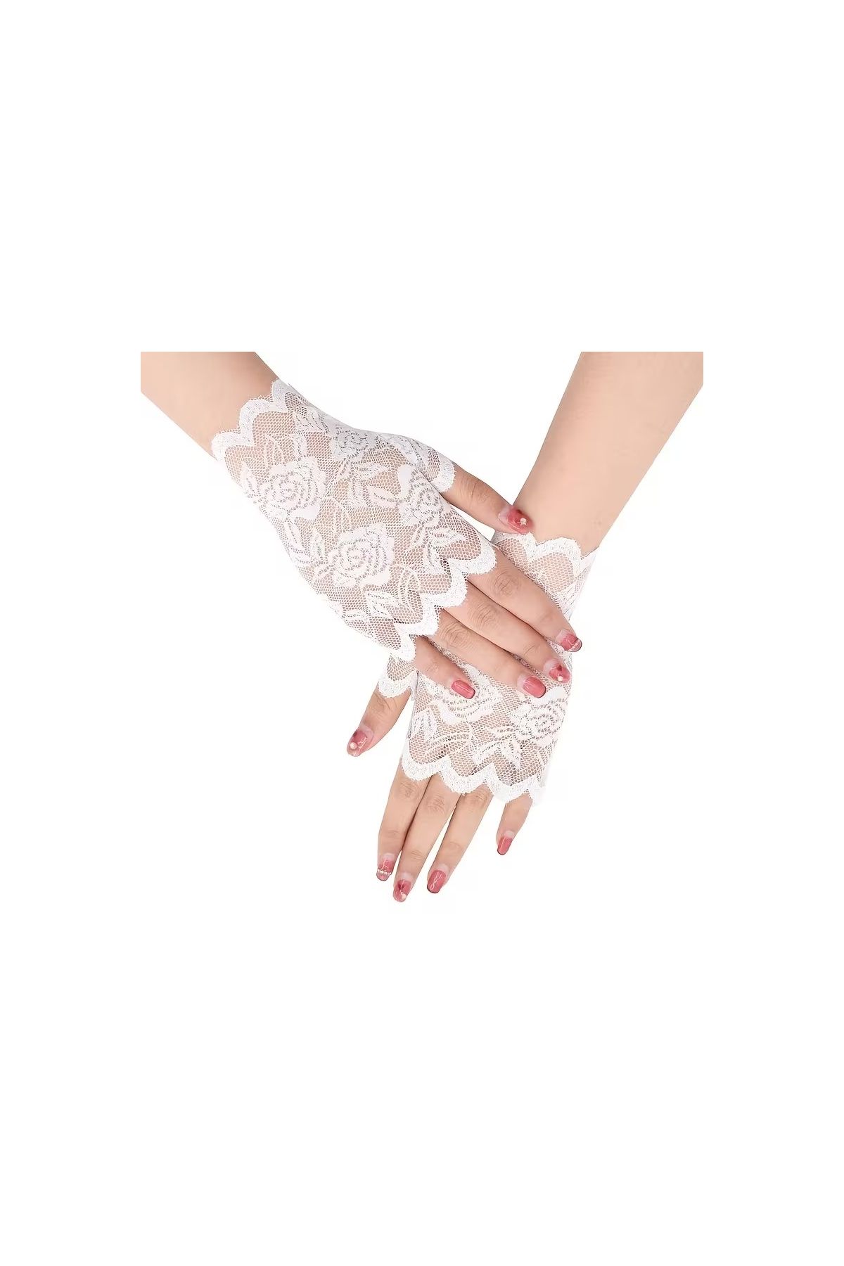 Beyaz Dantel Parmaksız Kısa Eldiven